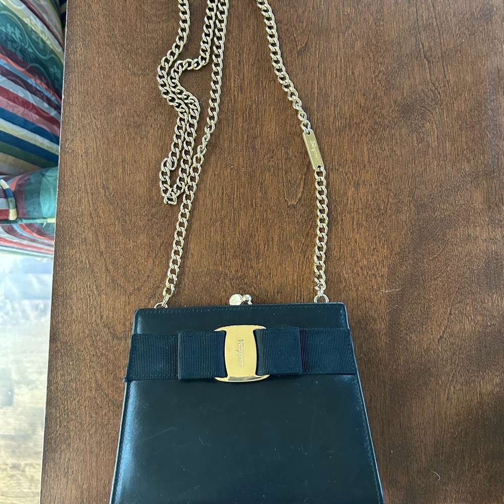 Ferragamo Black Leather Chain Shoulder Bag